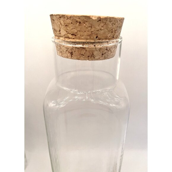 Set Of 2 Vintage Hammered Glass Canisters w Cork Tops Textured Clear Rectangular - Picture 6 of 7